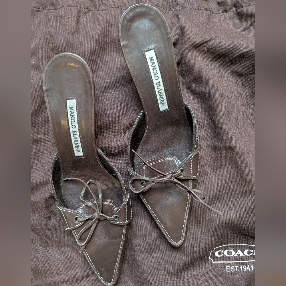 Manolo Blahnik Dark Brown Mules Size 38.5